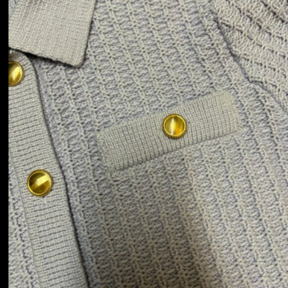 ANN TAYLOR LILAC BUD STITCHED COLLARED BUTTON SWEATER JACKET GOLD BUTTON $149 L - Picture 8 of 8